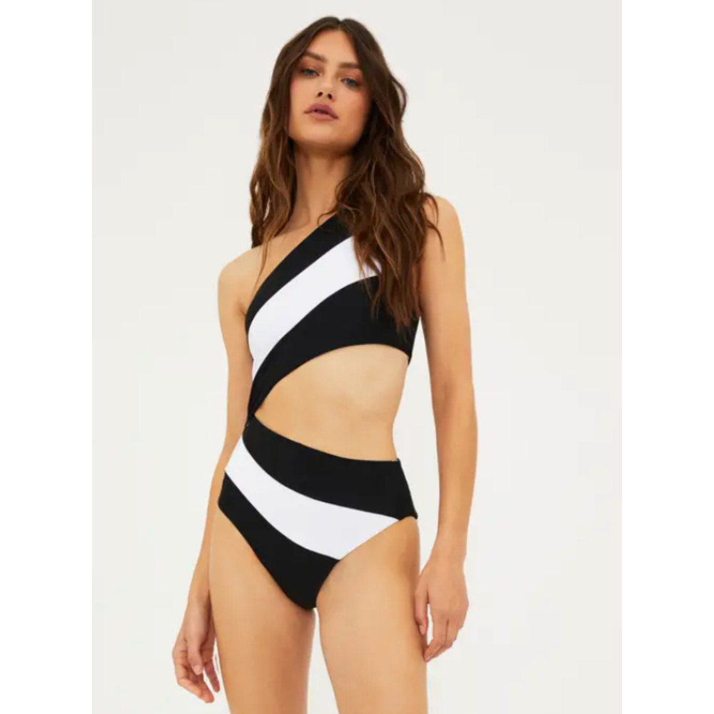 BEACH RIOT BLACK WHITE COLORBLOCK JOYCE STRIPE ONE PIECE SWIMSUIT FREE PEOPLE XS
